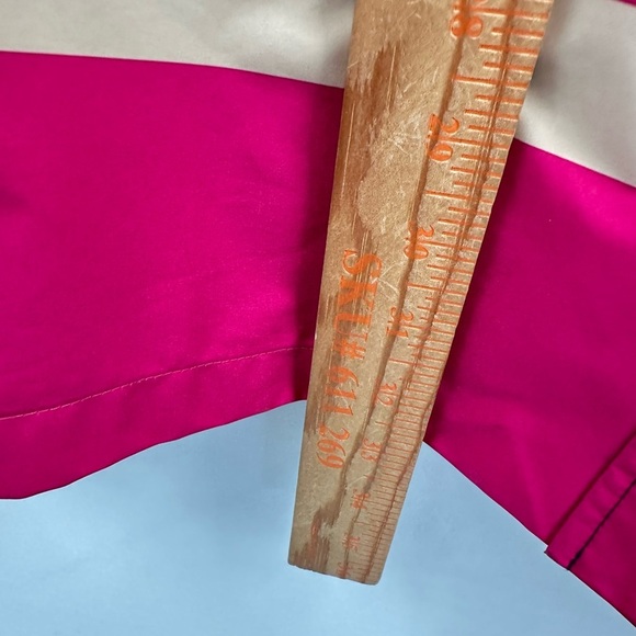 CHICOS Pleated blue-pink striped hem woman shabby chic hooded rain jacket 0-S - Picture 12 of 15